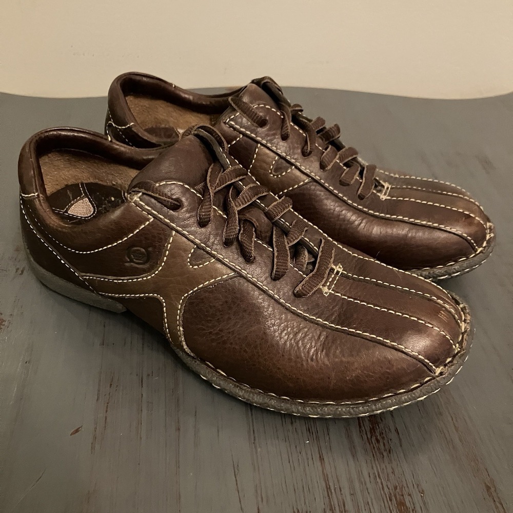 Born Leather Oxfords Driving Shoes Brown Contrast Stitch Lace Up US 7.5 W9790